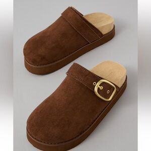 American Eagle Outfitters Brown Mules with Gold Buckle